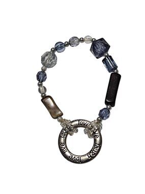 Live Love Laugh Inspirational Bracelet Glass Beads Silver Tone Message Charm
